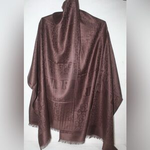 Dior Scarf Shawl Stole Monogram Dior Brown 65% Cashmere 35% Silk Used
